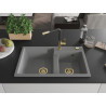 Mexen Tomas granite kitchen sink 2-chamber with Flora kitchen faucet, gray - 6516-71-670401-57-G