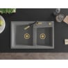 Mexen Tomas granite sink 2-bowl with Flora kitchen tap, grey - 6516-71-670401-57-G