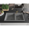 Mexen Tomas granite double-bowl kitchen sink with Flora faucet, gray - 6516-71-670401-57-B