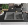 Mexen Tomas granite double sink with Flora kitchen faucet, gray - 6516-71-670401-57-B