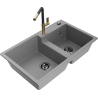 Mexen Tomas granite double-bowl kitchen sink with Flora faucet, gray - 6516-71-670401-57-B