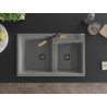 Mexen Tomas granite double-bowl kitchen sink with Flora faucet, gray - 6516-71-670401-57-B