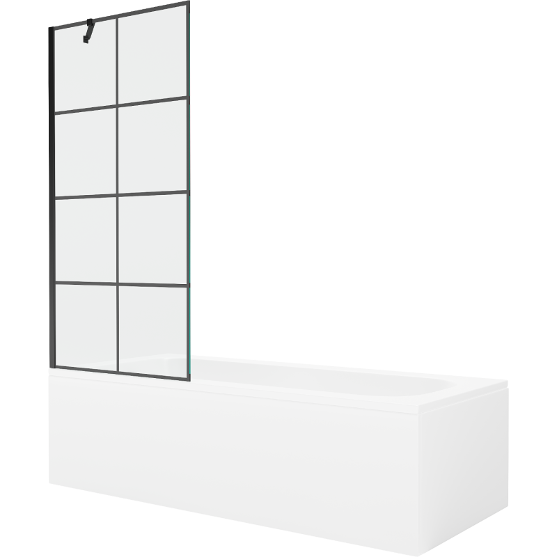 Mexen Vega 180 x 80 cm rectangular bathtub with panels and a 1-wing screen 80 cm, black pattern - 550118080X9508007077