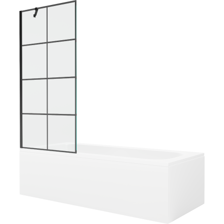 Mexen Vega 180 x 80 cm rectangular bathtub with panels and a 1-wing screen 80 cm, black pattern - 550118080X9508007077