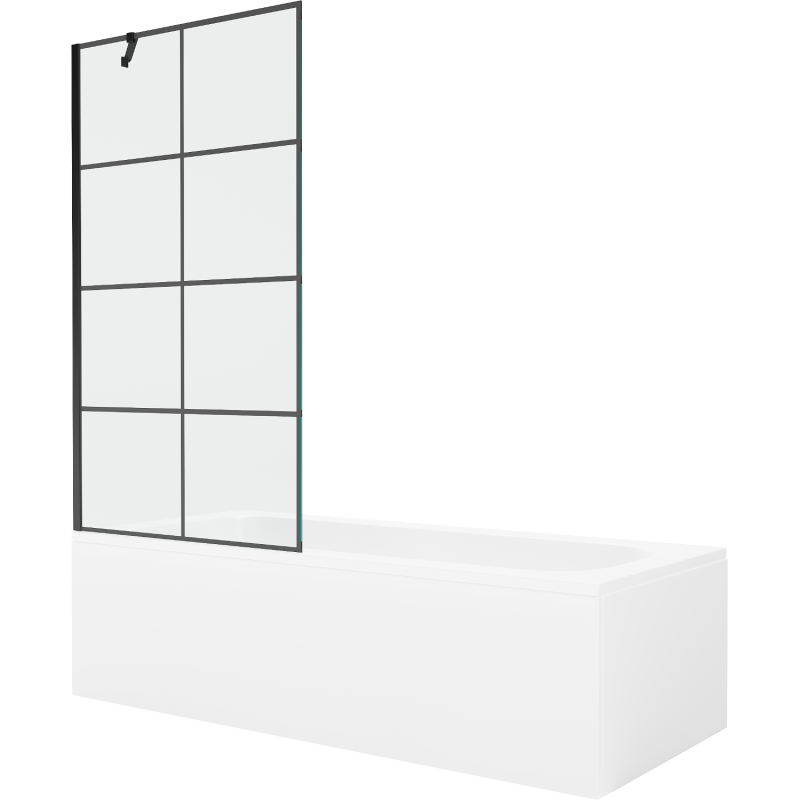 Mexen Vega 180 x 80 cm rectangular bathtub with panels and a 1-wing screen 90 cm, black pattern - 550118080X9509007077
