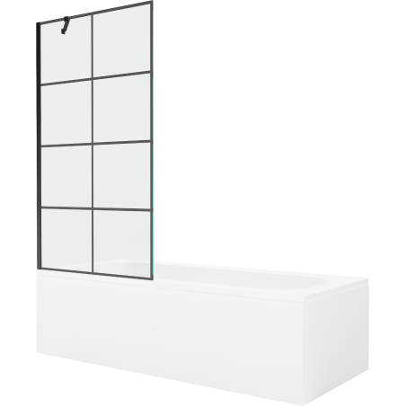 Mexen Vega 180 x 80 cm rectangular bathtub with panels and a 1-wing screen 90 cm, black pattern - 550118080X9509007077