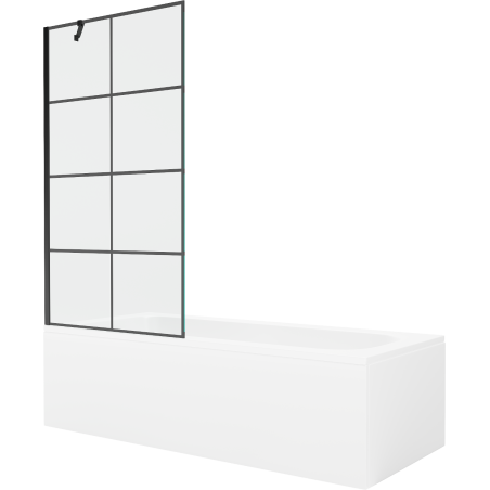 Mexen Vega rectangular bathtub 180 x 80 cm with casing and 1-wing screen 90 cm, black pattern - 550118080X9509007077