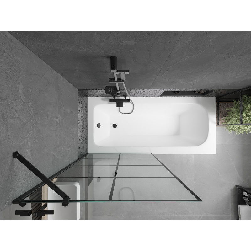 Mexen Vega rectangular bathtub 180 x 80 cm with casing and 1-wing screen 90 cm, black pattern - 550118080X9509007077