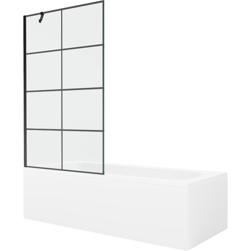 Mexen Vega rectangular bathtub 180 x 80 cm with casing and 1-wing screen 100 cm, black pattern - 550118080X9510007077