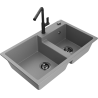 Mexen Tomas 2-compartment granite sink with a kitchen mixer tap Flora, Grey - 6516-71-670401-70-B