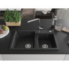 Mexen Tomas 2-Bowl Granite Sink with Flora Kitchen Faucet, Black/Silver Metallic - 6516-73-670401-00