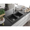 Mexen Tomas granite sink, 2-compartment, with Flora kitchen faucet, black/silver metallic - 6516-73-670401-00