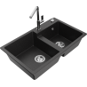 Mexen Tomas 2-Bowl Granite Kitchen Sink with Flora Faucet, Black/Silver Metallic - 6516-73-670401-00