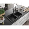 Mexen Tomas Granite 2-Bowl Sink with Flora Kitchen Tap, Black/Silver Metallic - 6516-73-670401-07-B