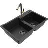 Mexen Tomas 2-compartment granite sink with a kitchen mixer tap Flora, Black/Silver metallic - 6516-73-670401-57-B