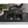 Mexen Tomas granite kitchen sink 2-chamber with Flora kitchen faucet, black/gold metallic - 6516-75-670401-00