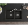 Mexen Tomas granite kitchen sink 2-chamber with Flora kitchen faucet, black/gold metallic - 6516-75-670401-00
