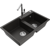 Mexen Tomas granite kitchen sink 2-chamber with Flora kitchen faucet, black/gold metallic - 6516-75-670401-00