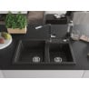 Mexen Tomas 2-chamber granite sink with Flora kitchen faucet, black/gold metallic - 6516-75-670401-07