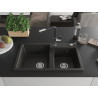 Mexen Tomas granite kitchen sink 2-bowl with Flora faucet, black/gold metallic - 6516-75-670401-07