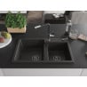 Mexen Tomas 2-compartment granite sink with a kitchen mixer tap Flora, Black/Gold metallic - 6516-75-670401-07-B
