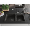 Mexen Tomas 2-compartment granite sink with Flora kitchen faucet, black/gold metallic - 6516-75-670401-07-B