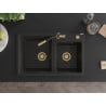 Mexen Tomas 2-compartment granite sink with a kitchen mixer tap Flora, Black/Gold metallic - 6516-75-670401-57-G