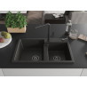 Mexen Tomas granite 2-compartment sink with Flora kitchen faucet, black/gold metallic - 6516-75-670401-70-B