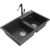 Mexen Tomas 2-compartment granite sink with a kitchen mixer tap Flora, spotted black - 6516-76-670401-07