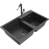 Mexen Tomas 2-compartment granite sink with a kitchen mixer tap Flora, spotted black - 6516-76-670401-07-B