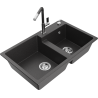 Mexen Tomas 2-compartment granite sink with a kitchen mixer tap Flora, Black/Gold metallic - 6516-76-670401-08