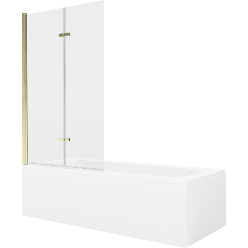 Mexen Vega 150 x 70 cm rectangular bathtub with panels and a 2-wing screen 100 cm, transparent, gold - 550115070X9210025000