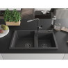 Mexen Tomas 2-Bowl Granite Kitchen Sink with Flora Faucet, Black Speckled - 6516-76-670401-08-B