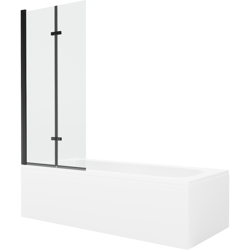 Mexen Vega 150 x 70 cm rectangular bathtub with panels and a 2-wing screen 80 cm, transparent, black - 550115070X9208027000