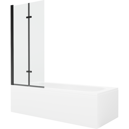 Mexen Vega 150 x 70 cm rectangular bathtub with panels and a 2-wing screen 80 cm, transparent, black - 550115070X9208027000