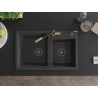 Mexen Tomas 2-bowl granite sink with Flora kitchen faucet, speckled black - 6516-76-670401-57-B