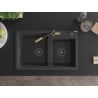 Mexen Tomas 2-compartment granite sink with a kitchen mixer tap Flora, spotted black - 6516-76-670401-57-B