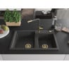 Mexen Tomas 2-compartment granite sink with a kitchen mixer tap Flora, spotted black - 6516-76-670401-75-G