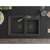 Mexen Tomas granite double kitchen sink with Flora kitchen tap, speckled black - 6516-76-670401-75-B