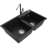 Mexen Tomas granite sink 2-chamber with Flora kitchen tap, black - 6516-77-670401-00