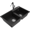 Mexen Tomas 2-compartment granite sink with a kitchen mixer tap Flora, Black - 6516-77-670401-07