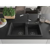 Mexen Tomas 2-bowl granite sink with Flora kitchen faucet, black - 6516-77-670401-07-B