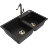Mexen Tomas 2-compartment granite sink with a kitchen mixer tap Flora, Black - 6516-77-670401-57-G