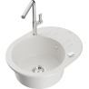 Mexen Kevin 1-bowl granite sink with drainer and Flora kitchen tap, white - 6517-20-670401-00