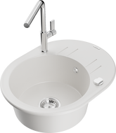 Mexen Kevin 1-compartment granite sink with a drip tray and kitchen mixer tap Flora, White - 6517-20-670401-00