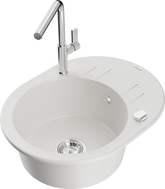 Mexen Kevin granite sink 1-bowl with drainer and Flora kitchen faucet, white - 6517-20-670401-00