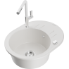 Mexen Kevin granite sink single bowl with drainer and Flora kitchen faucet, white - 6517-20-670401-02