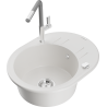 Mexen Kevin 1-compartment granite sink with a drip tray and kitchen mixer tap Flora, White - 6517-20-670401-06