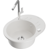 Mexen Kevin granite sink 1-bowl with drainer and Flora kitchen faucet, white - 6517-20-670401-06