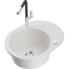 Mexen Kevin granite sink single-bowl with drainer and Flora kitchen tap, white - 6517-20-670401-07